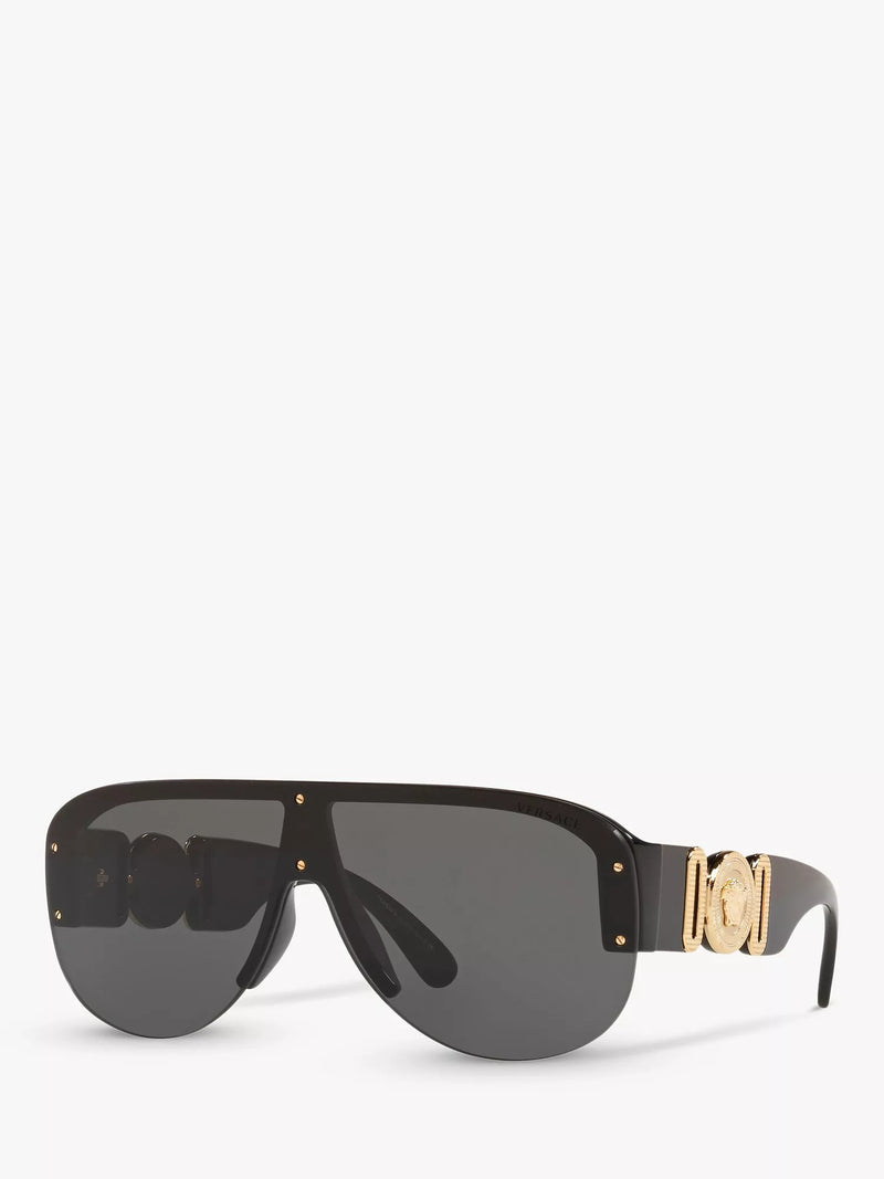 Versace women's irregular sunglasses in black/grey polyamide, imported from the UK