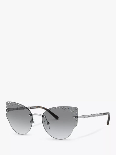 John Lewis Michael Kors St Anton Studded Cat's Eye Sunglasses Silver/Grey Gradient 57mm- Buy online at McGrocer