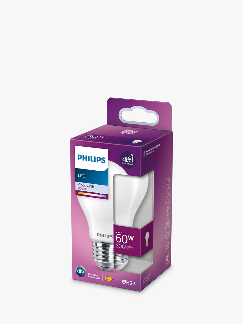 Philips A60 60W LED bulb cool white E27, imported from the UK