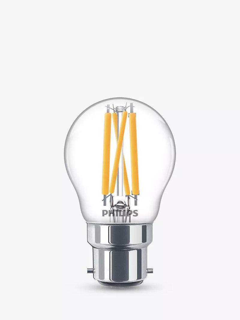 Philips dimmable LED bulb 40W equivalent clear P45 BC fitting, UK version