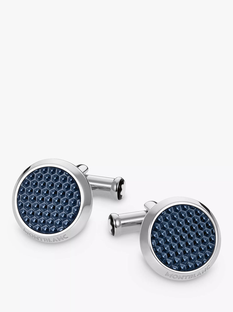 Montblanc Meisterstuck round cufflinks silver blue lacquer, imported from the UK