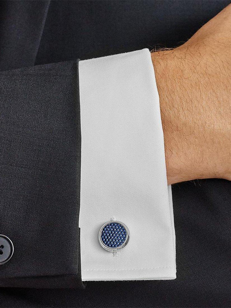 Montblanc Meisterstuck round cufflinks silver blue lacquer, imported from the UK