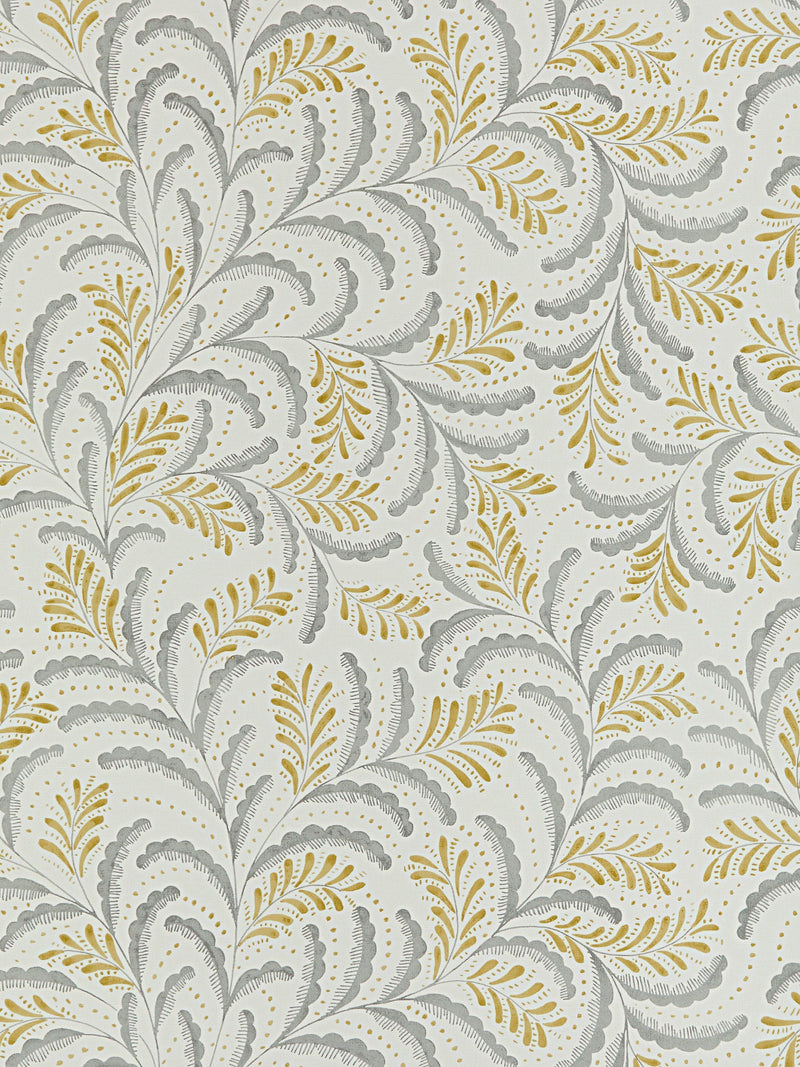 Restful Stylised Fern Design Wallpaper in Citrine Colourway
