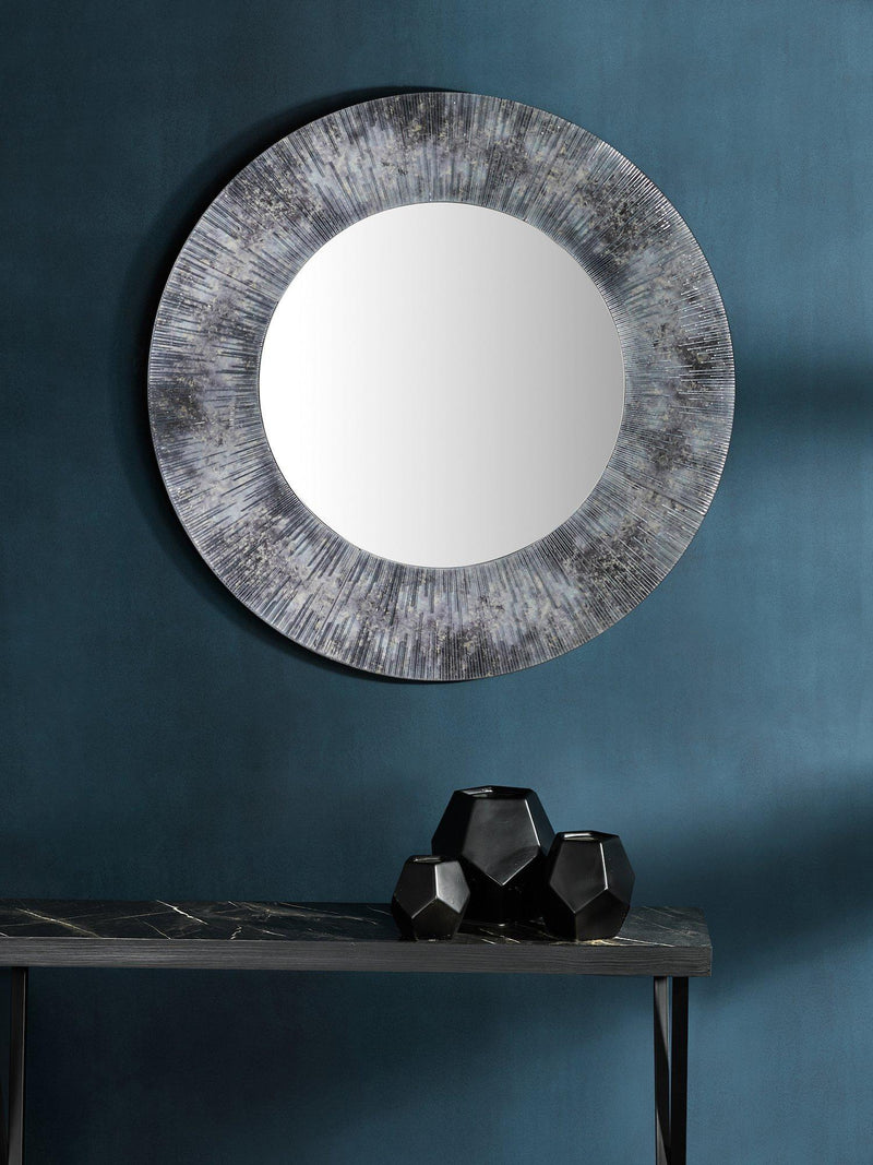 Där Neome round wall mirror 80cm grey silver, imported from the UK