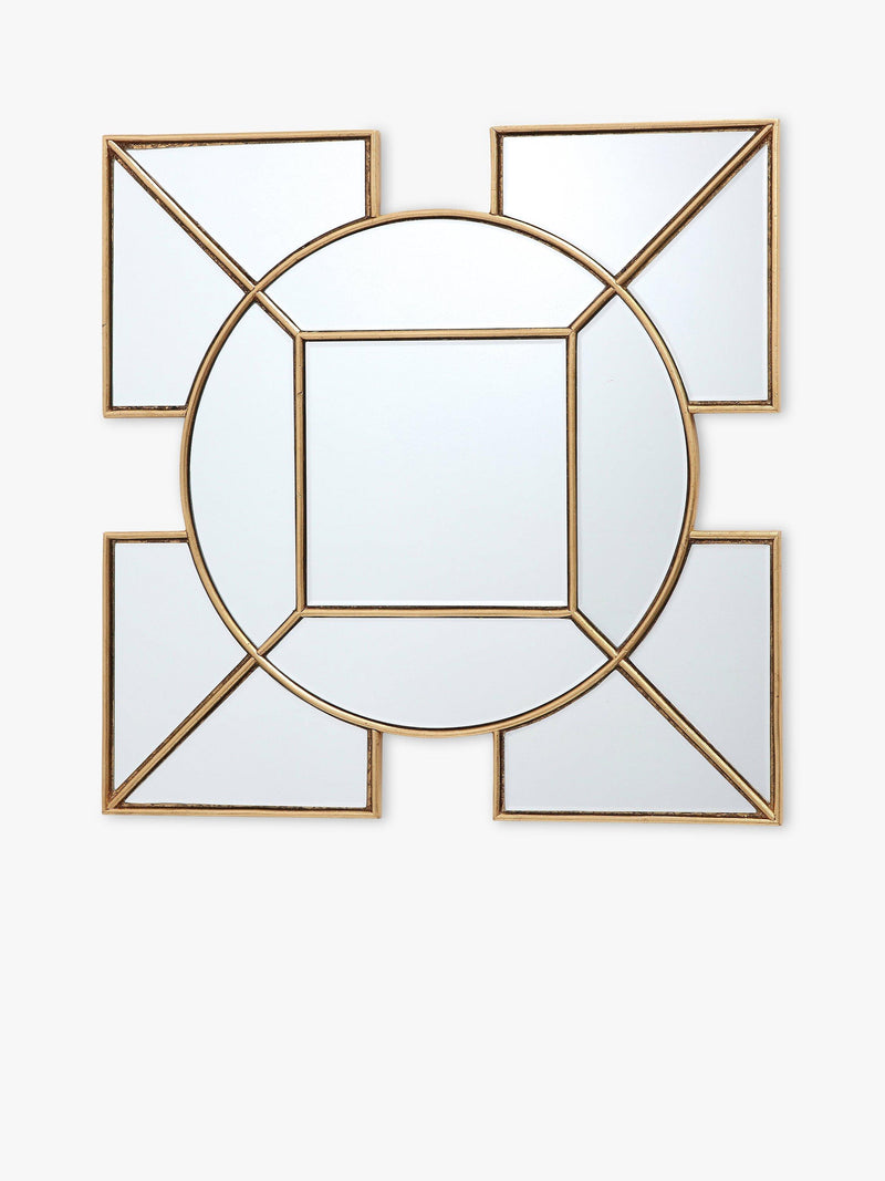 Decorative Geometric Glass Wall Mirror with Gold Finish, 60 x 60 cm