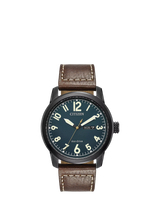 John Lewis Citizen BM8478-01L Men's Day Date Leather Strap Watch Brown/Blue 42mm- Buy online at McGrocer
