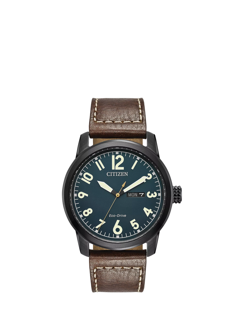 Citizen men's day date leather strap watch 42mm, imported from the UK