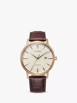 John Lewis Citizen BM7463-12A Men's Eco-Drive Date Leather Strap Watch Brown/White- Buy online at McGrocer