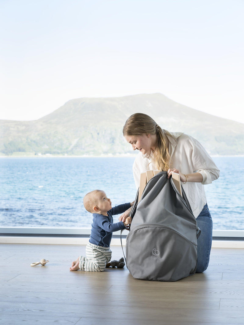 Stokke dark grey highchair travel bag with carry handle and pockets (British brand)