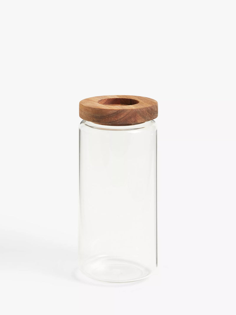 John Lewis Airtight Glass Storage Jar with Acacia Wood Lid, 1L, Large