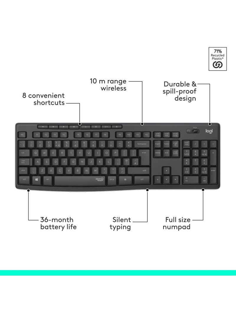 Logitech MK295 silent wireless keyboard and mouse set - British product