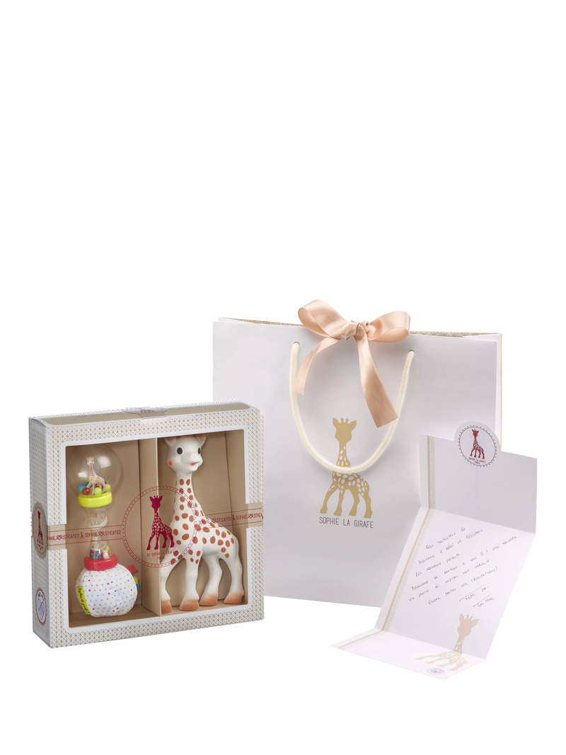 Sophie la girafe gift set with teether and maracas (British brand)