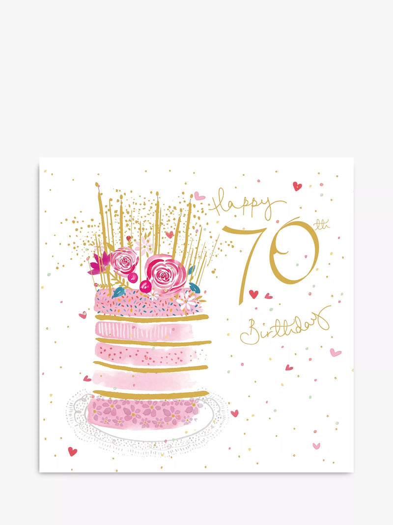 Woodmansterne 70th birthday cake card with envelope, imported from the UK