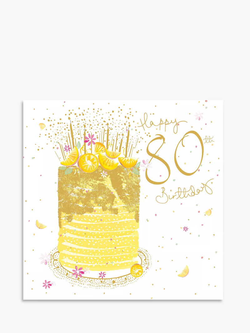 Woodmansterne 80th birthday cake card 16.7x17.3cm, imported from the UK