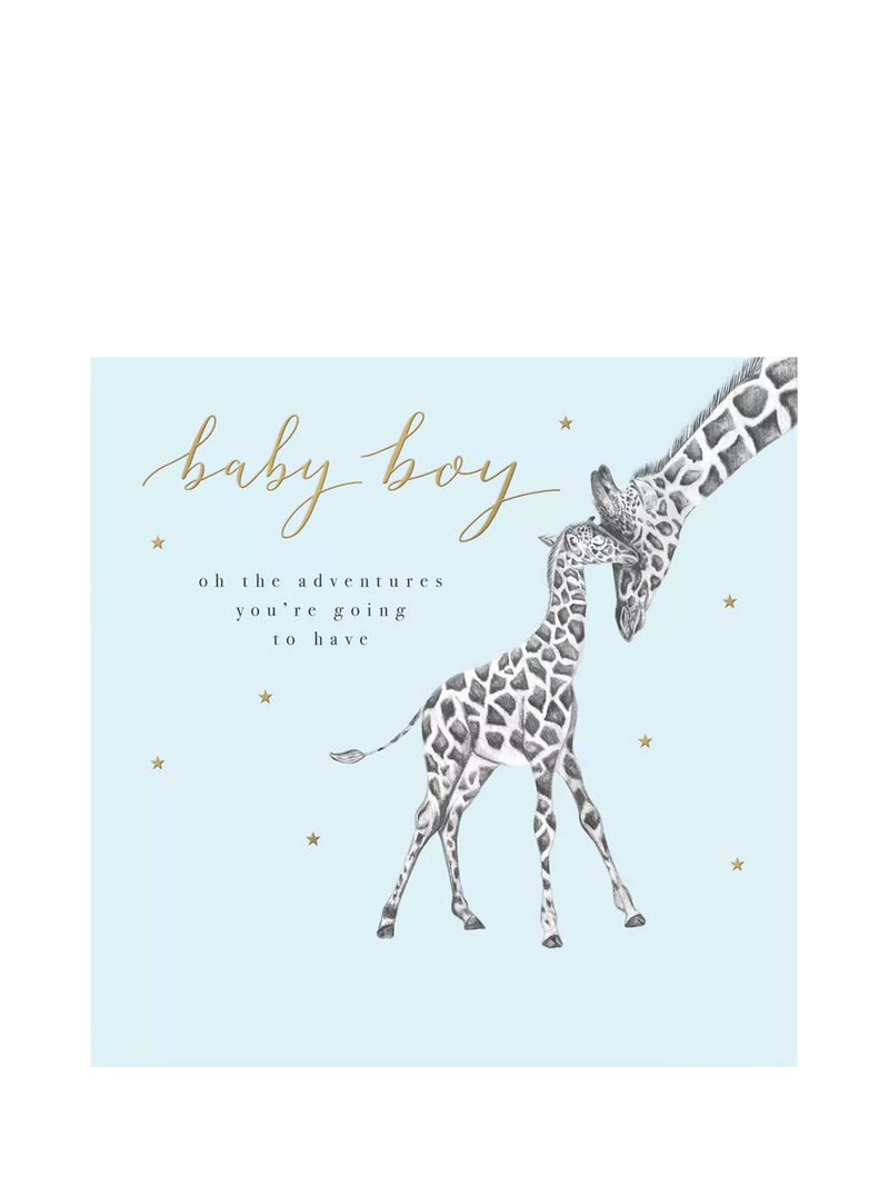Woodmansterne giraffe new baby boy card (British brand)