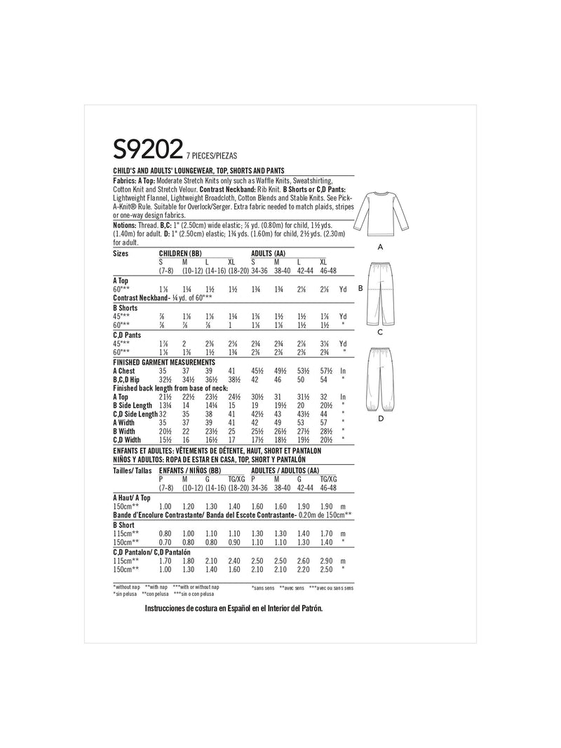 Simplicity S9202 children's unisex sleepwear sewing pattern (British brand)