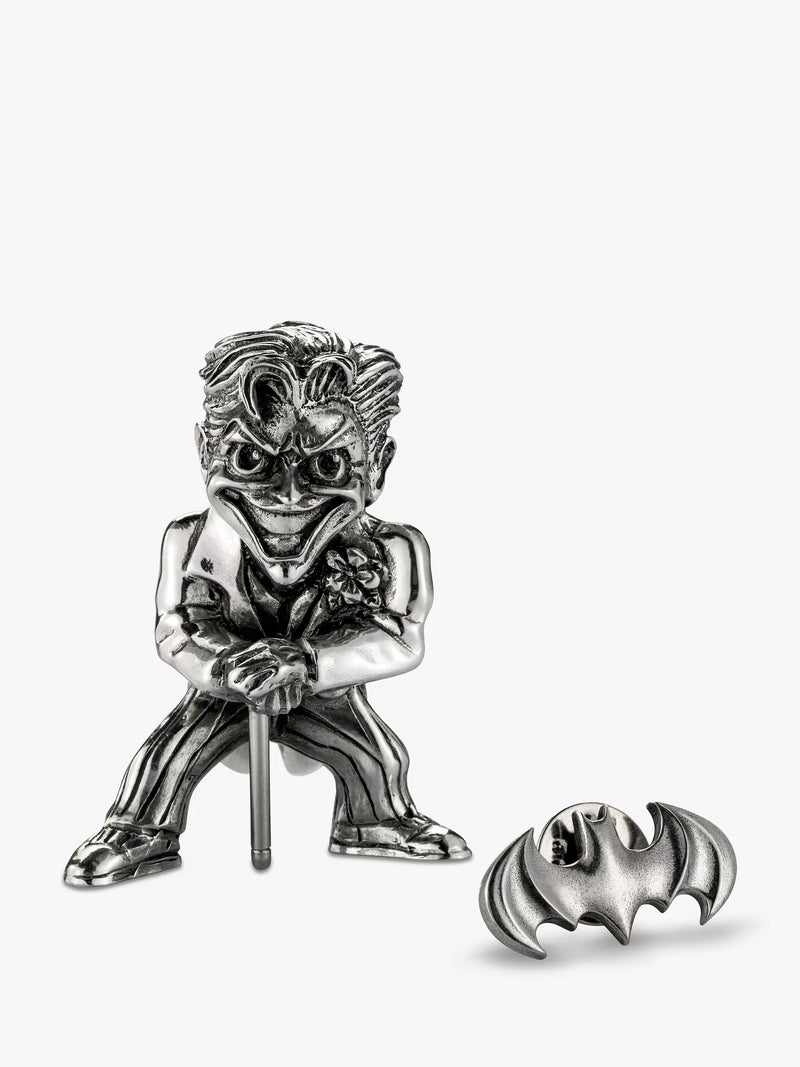 Royal Selangor Joker figurine and Batman lapel pin set, imported from the UK