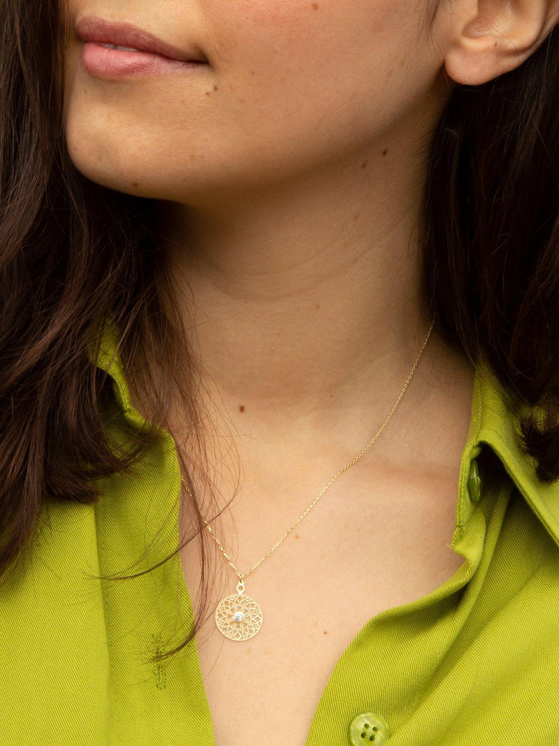 IBB gold pendant necklace filigree cubic zirconia 9ct, from Turkey
