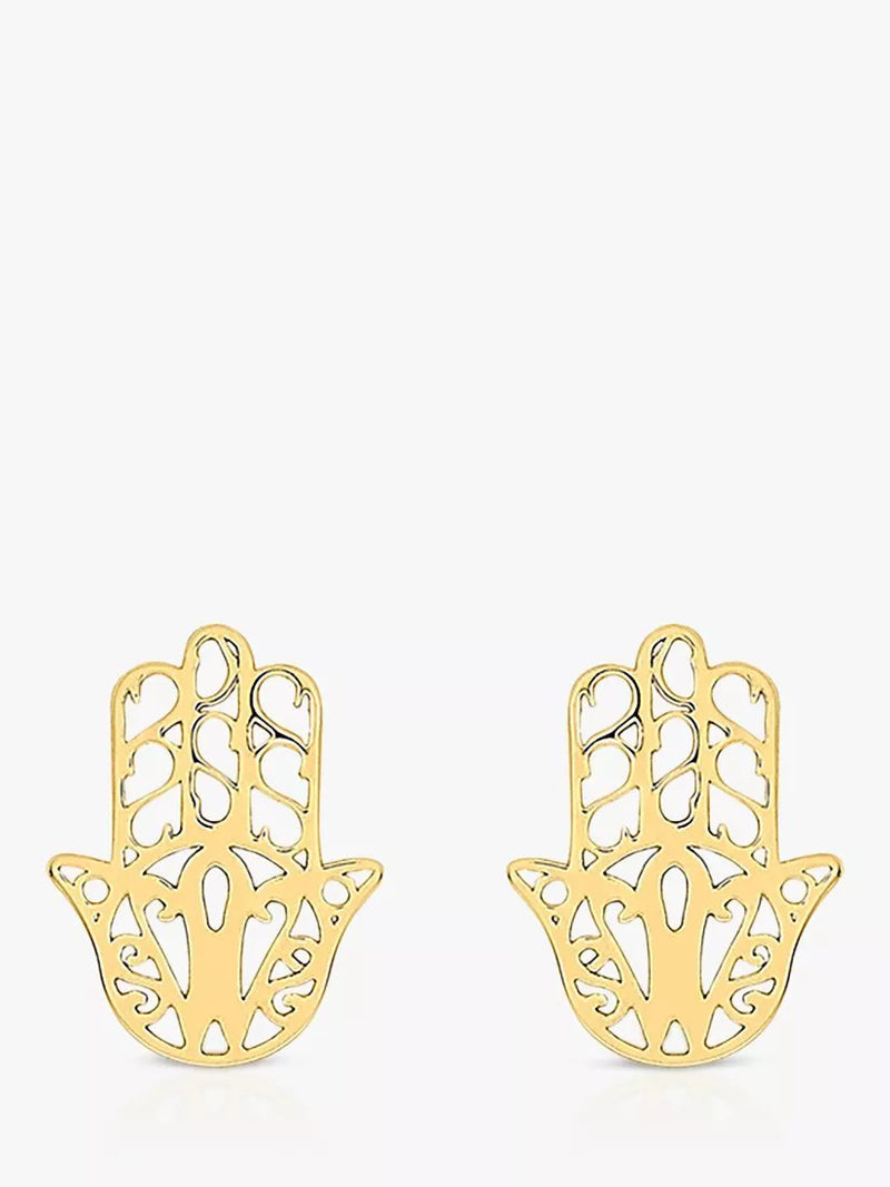 IBB filigree Hamsa hand stud earrings 9ct gold (British brand)