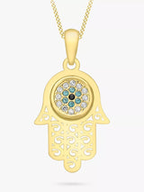 John Lewis IBB 9ct Gold Cubic Zirconia Evil Eye Hamsa Hand Pendant Necklace 46cm- Buy online at McGrocer