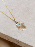 IBB 9ct gold cubic zirconia evil eye hamsa hand pendant necklace (British brand)