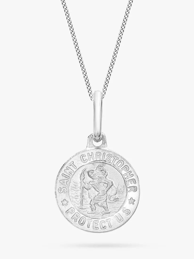 IBB St Christopher pendant necklace 9ct white gold satin finish, UK version