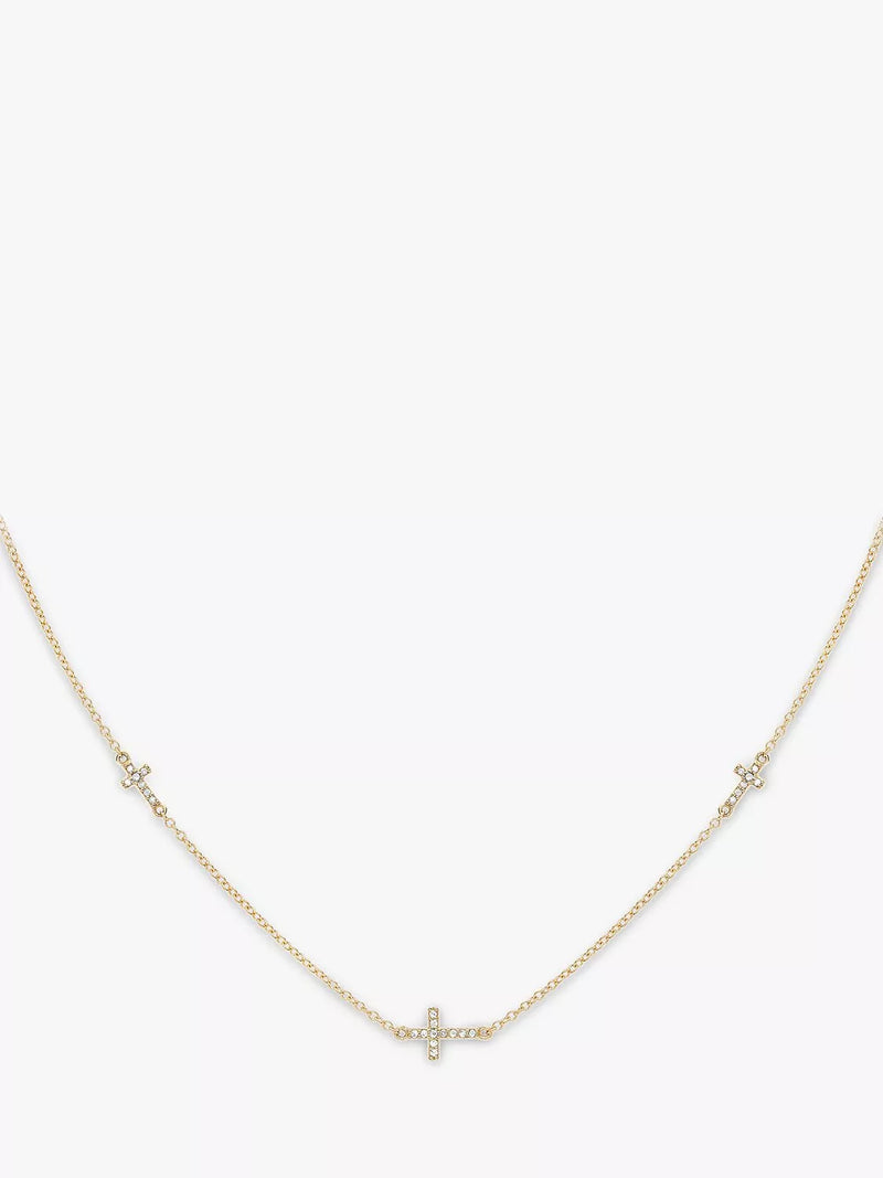 IBB 9ct gold cubic zirconia triple cross chain necklace - British product