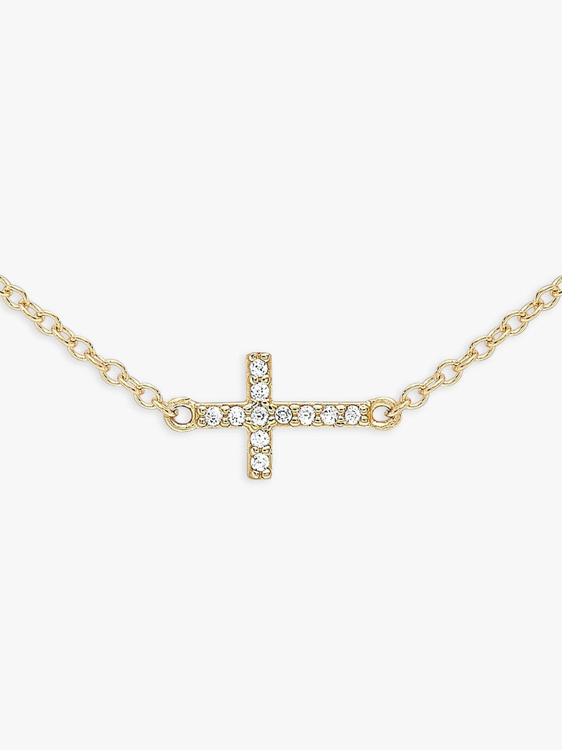 IBB 9ct gold cubic zirconia triple cross chain necklace - British product