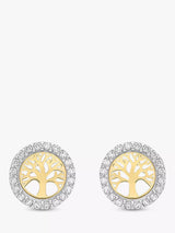 John Lewis IBB 9ct Gold Cubic Zirconia Life Tree Stud Earrings, Yellow Gold/White Gold- Buy online at McGrocer