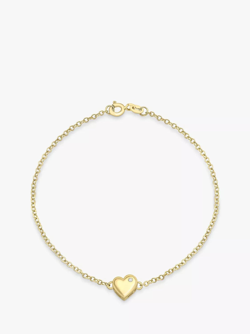 IBB 9ct gold diamond heart bracelet 19cm (British brand)