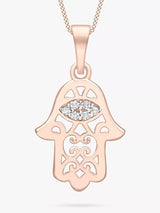 John Lewis IBB 9ct Gold Cubic Zirconia Hamsa Hand Pendant Necklace - Rose Gold/White Gold- Buy online at McGrocer