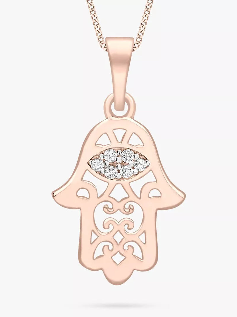 IBB Hamsa hand pendant 9ct gold cubic zirconia, imported from the UK