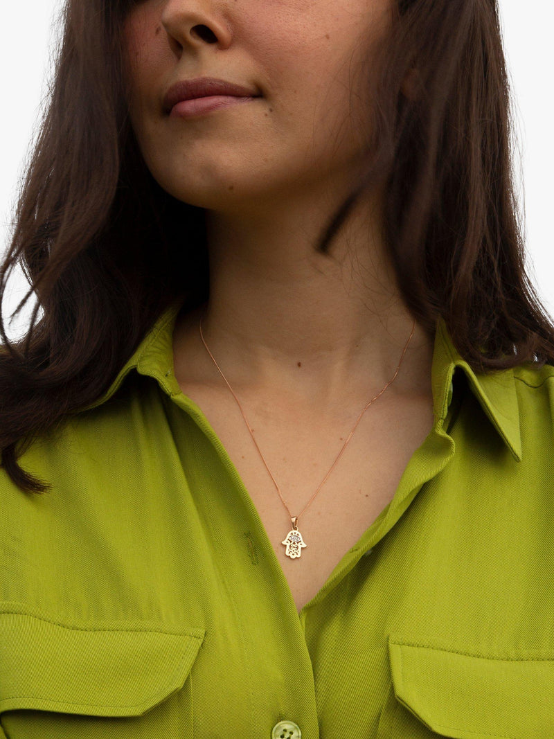IBB Hamsa hand pendant 9ct gold cubic zirconia, imported from the UK