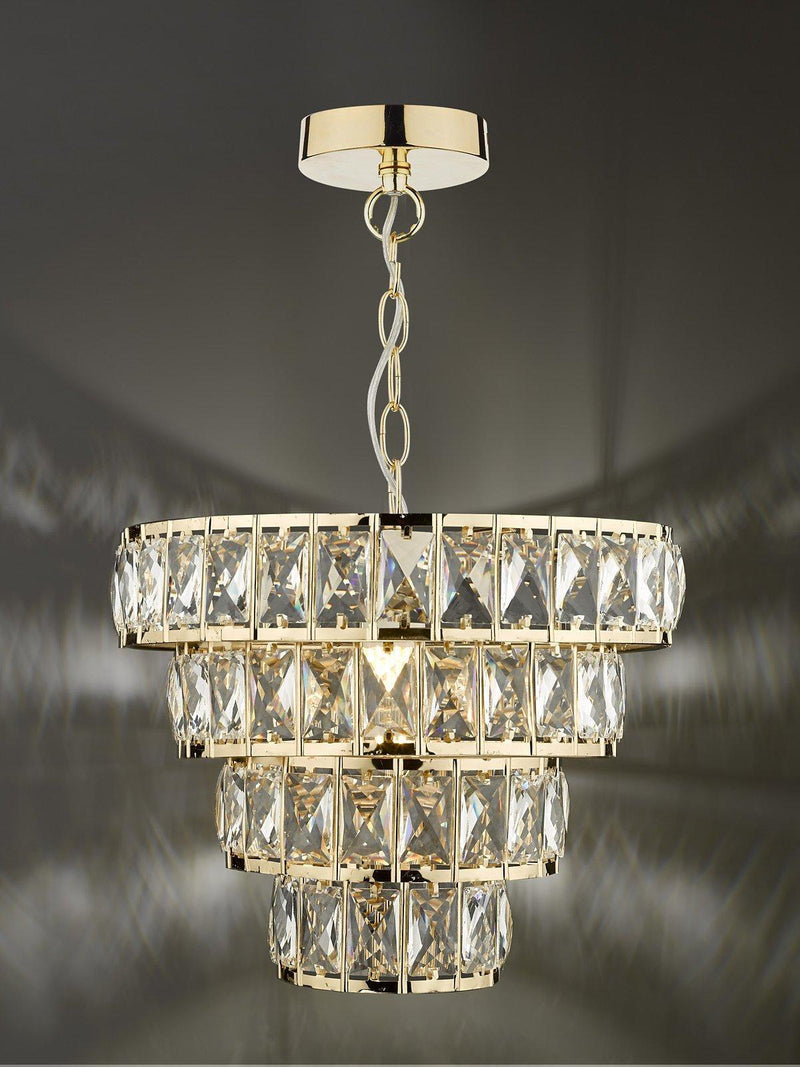 Där Cerys crystal chandelier ceiling light in gold - British product