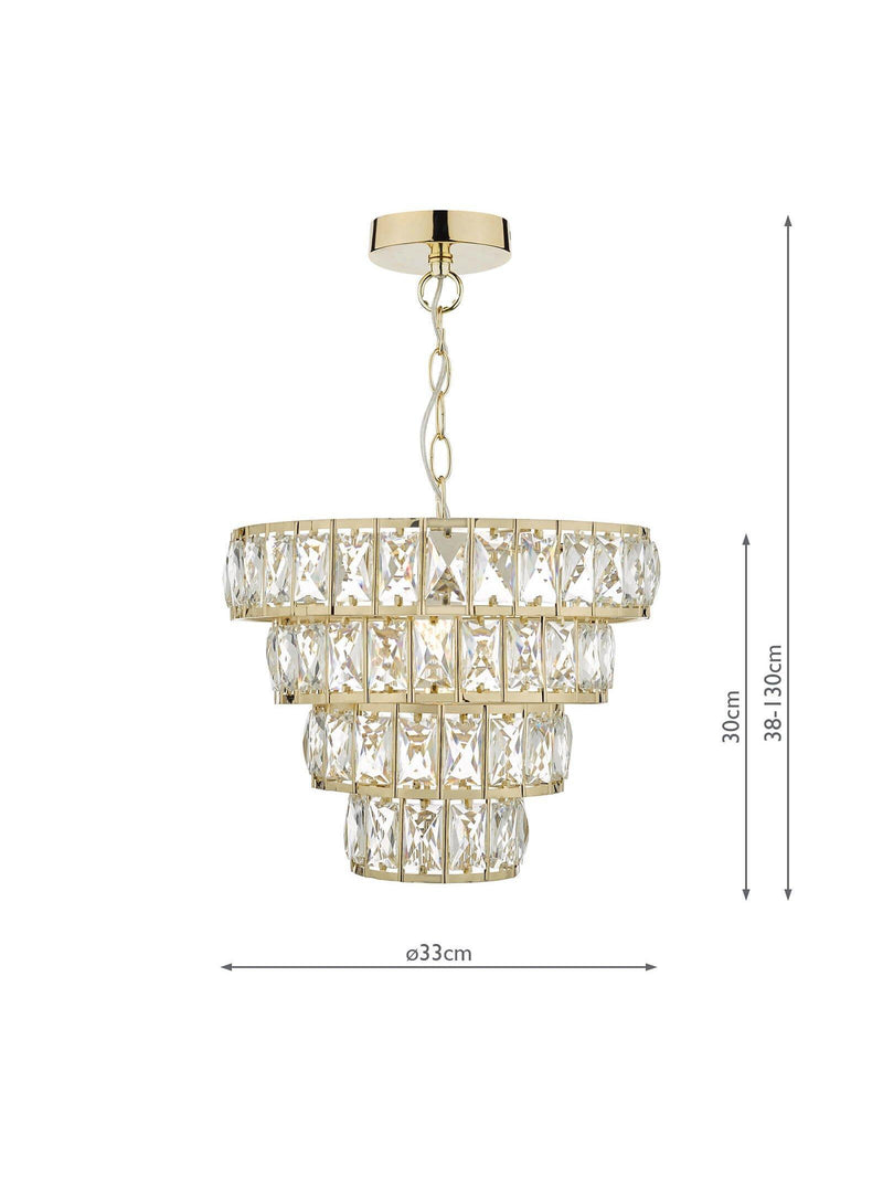 Där Cerys crystal chandelier ceiling light in gold - British product