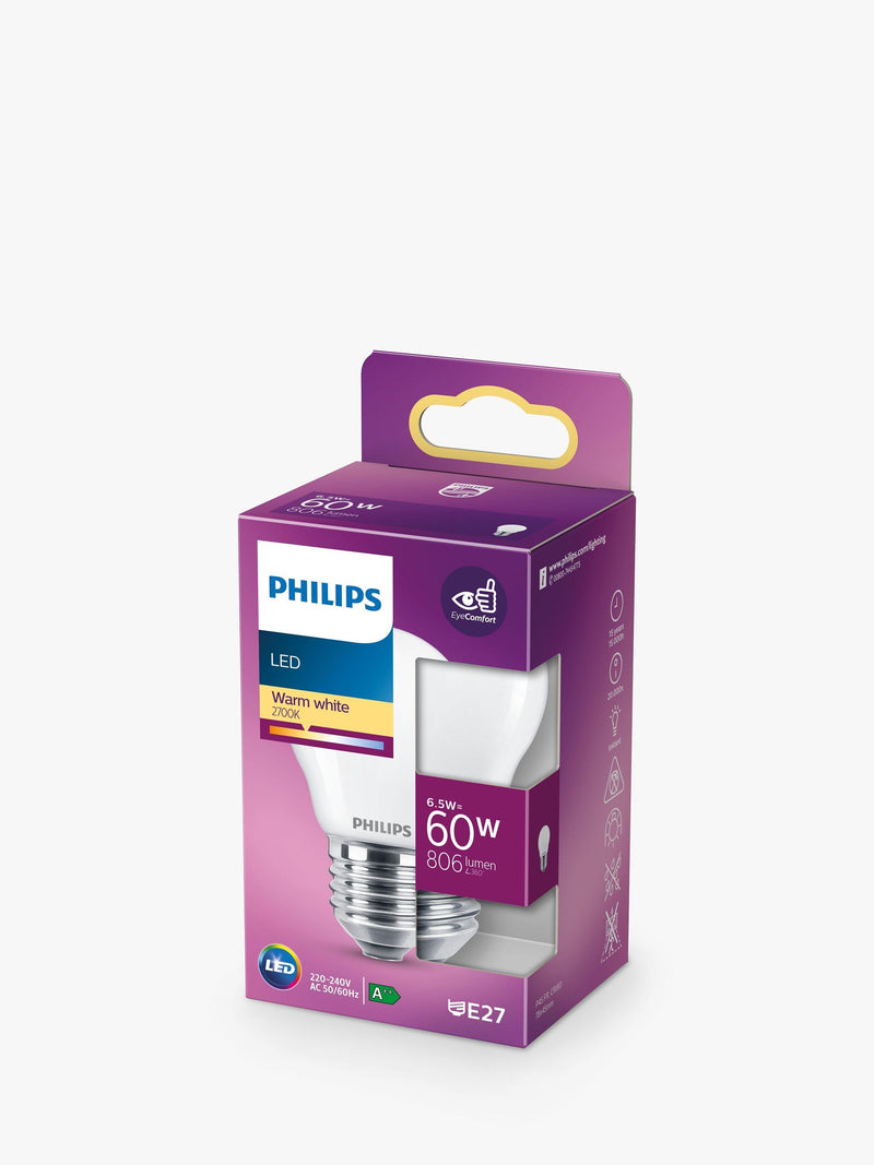 Philips 6.5W LED bulb E27 warm white, imported from the UK