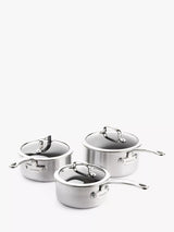 John Lewis GreenPan Premiere Stainless Steel Ceramic Non-Stick Saucepan & Lid Set, 3 Piece- Buy online at McGrocer