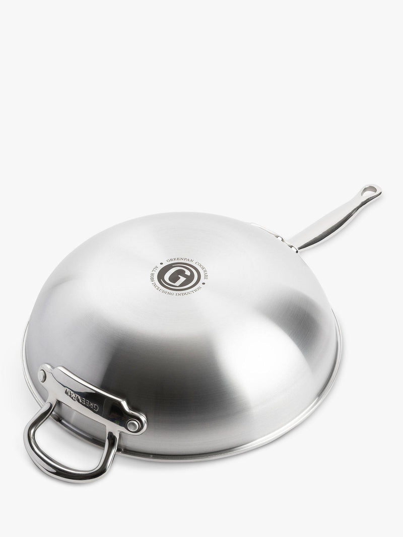 GreenPan Premiere stainless steel ceramic non-stick wok 30cm, imported from the UK