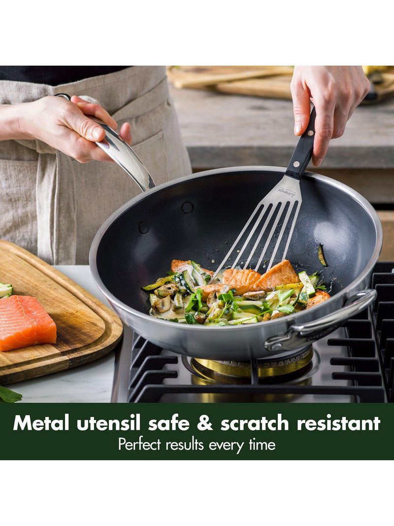 GreenPan Premiere stainless steel ceramic non-stick wok 30cm, imported from the UK
