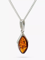 John Lewis Be-Jewelled Marquise Baltic Amber Pendant Necklace, Silver/Cognac- Buy online at McGrocer