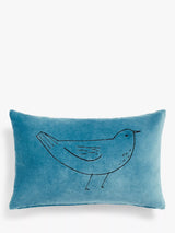 John Lewis Bird Embroidered Cotton Velvet Decorative Cushion, Fjord- Buy online at McGrocer