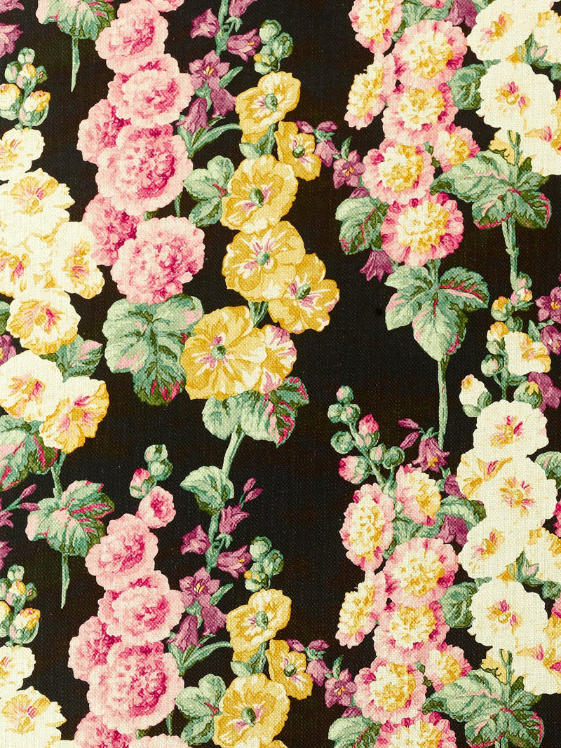 Sanderson Hollyhocks furnishing fabric vintage floral design, imported from the UK