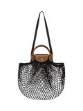 Longchamp Le Pliage Filet net bag with leather top handle, imported from the UK
