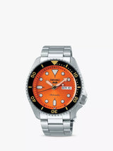 John Lewis Seiko SRPD59K1 Men's 5 Sports Automatic Day Date Bracelet Watch, Silver/Orange- Buy online at McGrocer