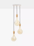 Tala oak pendant cluster ceiling light with three dimmable LED bulbs - British product