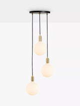 John Lewis Tala Brass Triple Pendant Ceiling Light with Sphere IV ES LED Dim to Warm Globe Bulbs- Buy online at McGrocer
