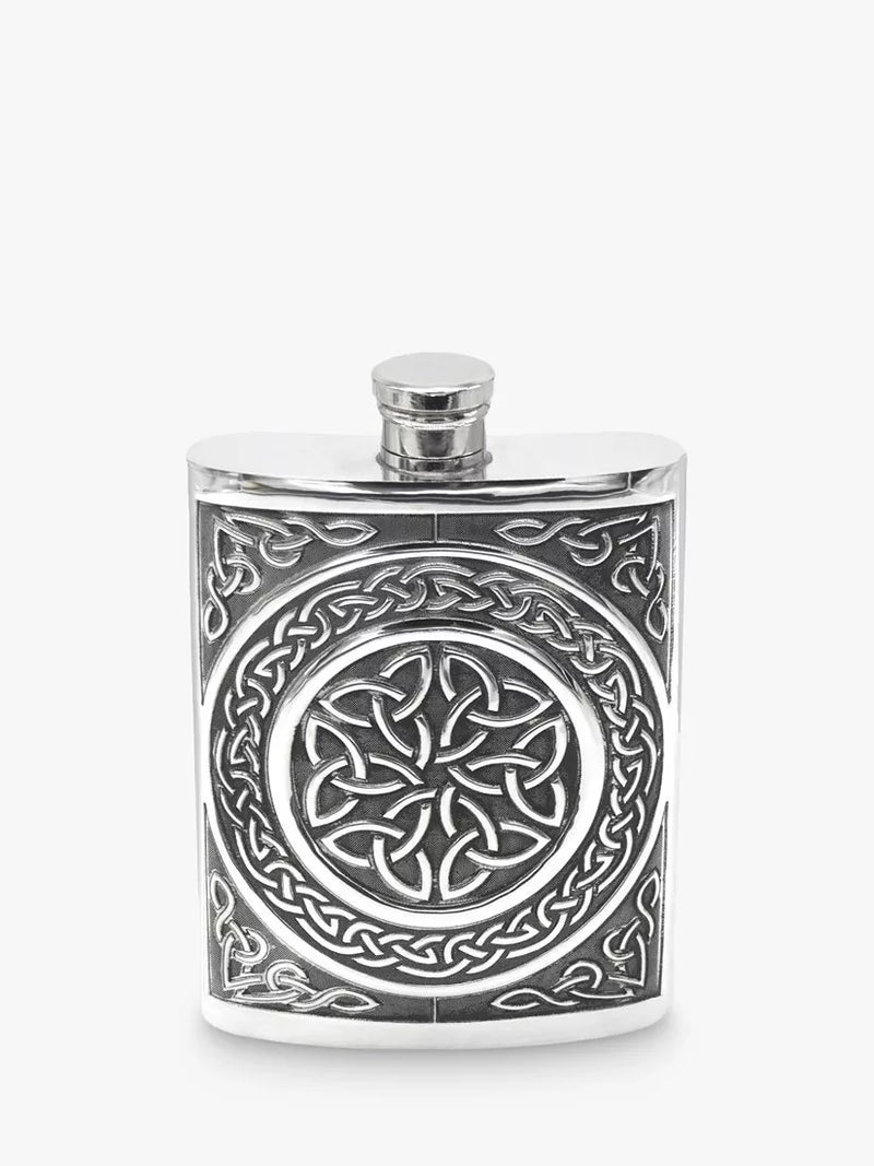 English Pewter Company Celtic hip flask 177ml, UK version