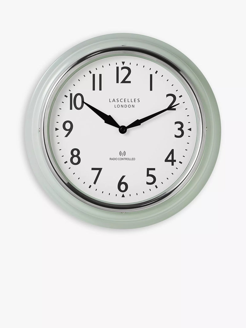 Lascelles retro wall clock 35cm pastel green, UK version