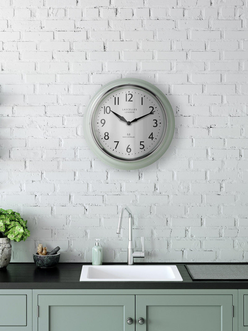 Lascelles retro wall clock 35cm pastel green, UK version