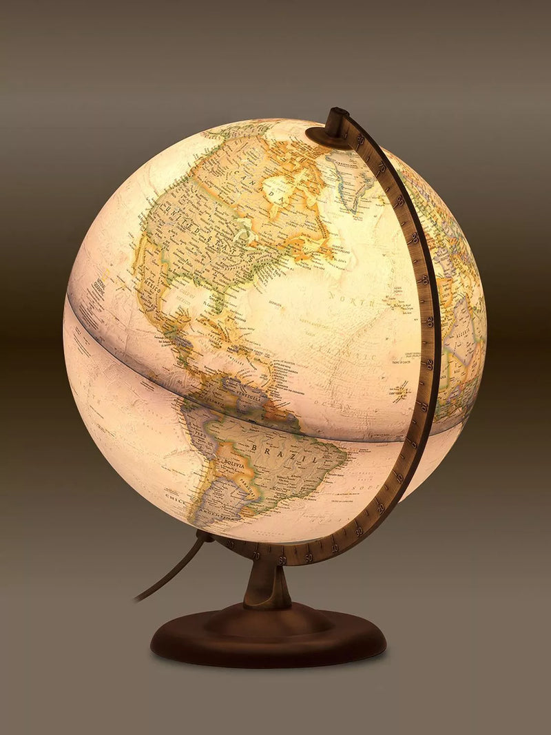 National Geographic illuminated antique style gold globe with 30cm sphere, imported from the UK